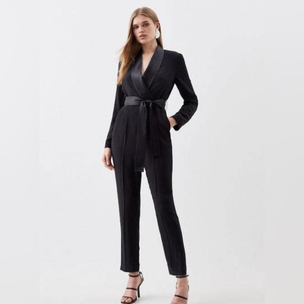Karen Millen Tuxedo Black Belted Jumpsuit NWT